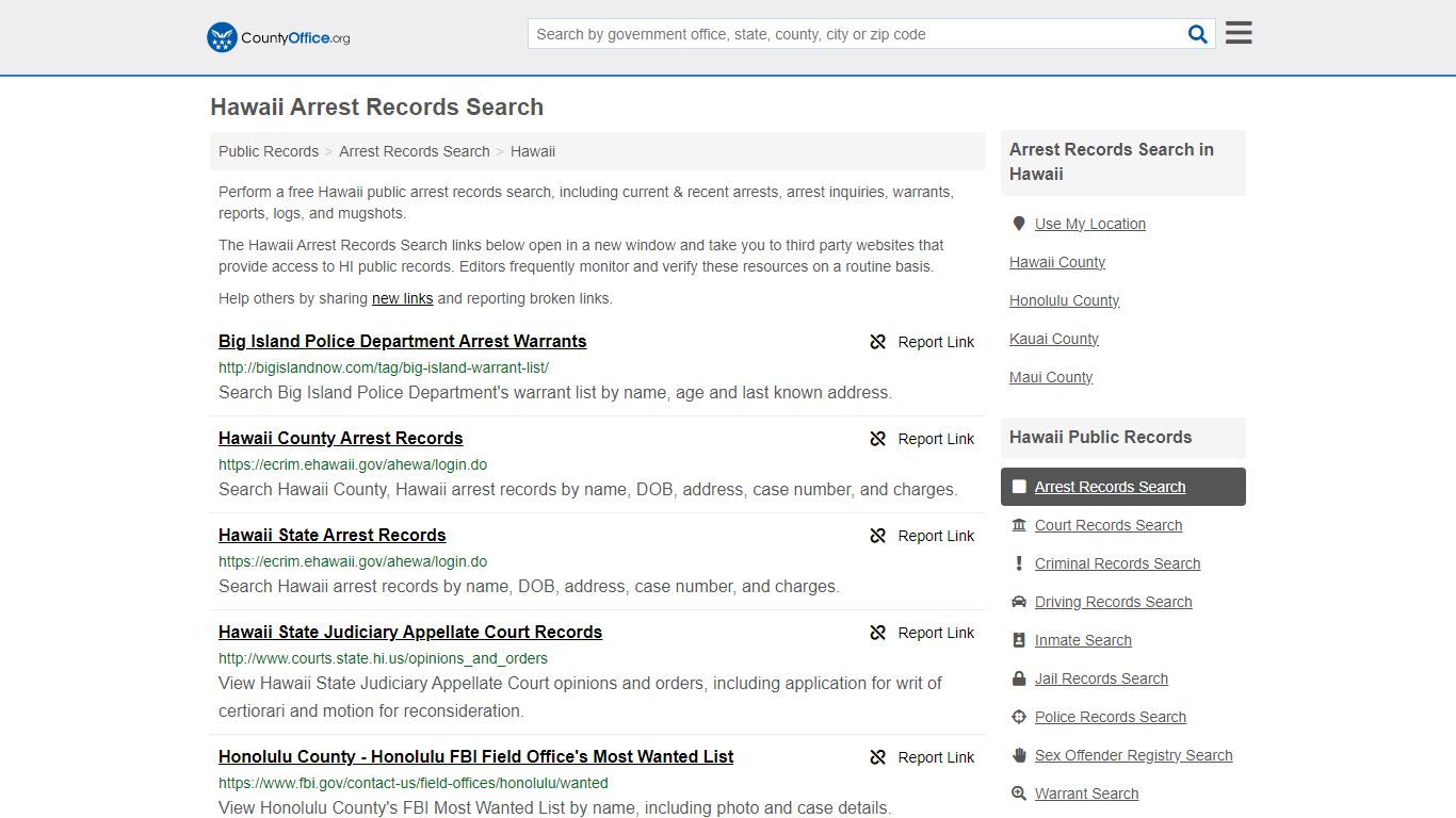 Arrest Records Search - Hawaii (Arrests & Mugshots) - County Office
