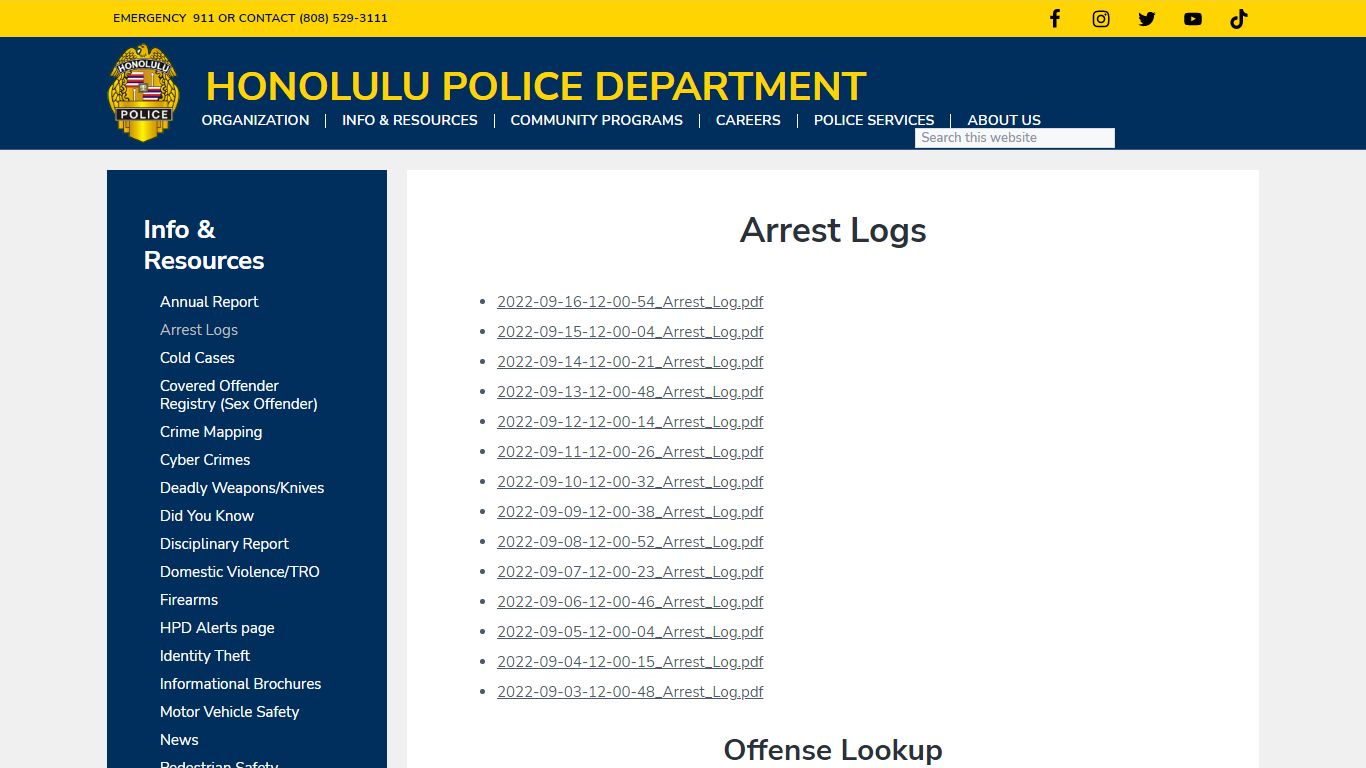 Arrest Logs - Honolulu Police Department
